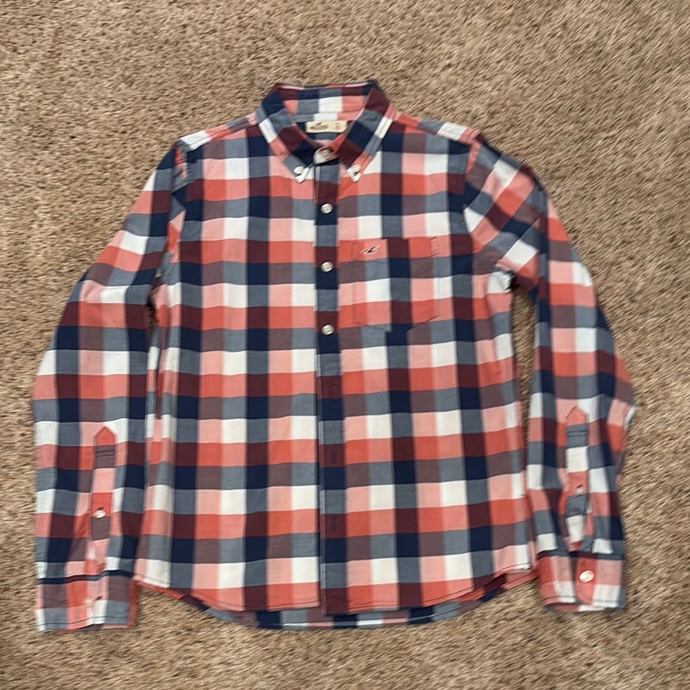 Hollister Red and Blue Casual Button Down Shirt